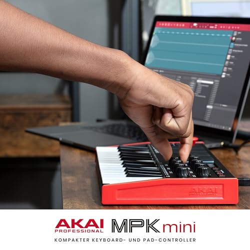 Akai Professional MPK Mini MK3-25-Tasten USB MIDI Keyboard Controller, 8 Hintergrundbeleuchtete Drum Pads, 8 Regler, Musikproduktion-Software und Native Instruments Sound Package (NKS Integration)