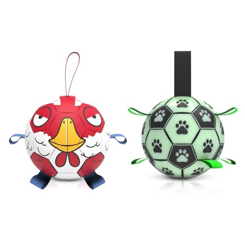 QDAN Dog Soccer Ball with Straps, Dog Birthday Gifts for Dogs, Outdoor Dog Toys