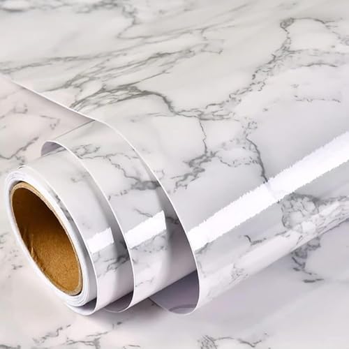 Image of GLUN Marble Wallpaper Furniture Sticker (45 x 100 cm) Kitchen Counter, Cabinet Makeover, Almirah, Plastic & Wooden Tabletop, Wardrobe, PVC DIY Self Adhesive, Beige Decorative Wallpaper (White, 3)