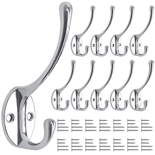 Bolatus 10 ganchos de pared para ropa, estilo vintage, color plateado, para baño, cocina, salón y pasillo
