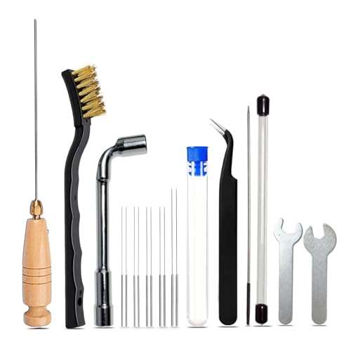 17pcs Clog Poke 3D Printer Nozzle Cleaning Kit for 1.75mm Filament Nozzles 1.5mm Needle with Arrow Tip 150mm 10 Multi-Size Nozzle Cleaning Needles Tweezers Copper Wire Brush FDM Tools