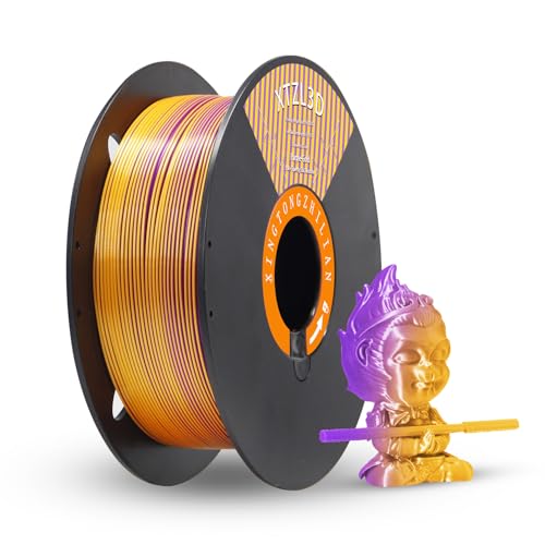 3D Printer Filament, PLA+ Co-Extruded Tri-Color (Gold Purple), 1.75 mm 3-Color Silk Filament for Fast Printing, Compatib