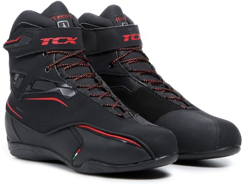 TCX - Zeta Waterproof, Herren-Motorradschuhe, Sportlich und Wasserdicht, Stadttaugliche Schuhe, Obermaterial aus Mikrofaser, Schnürung und Klettverschluss, Schwarz