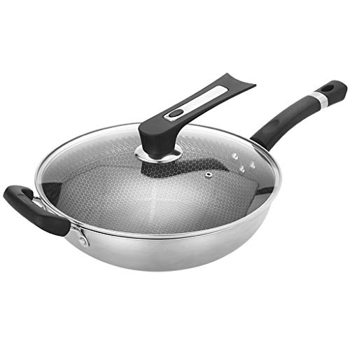 LZL Sartén 304 de Acero Inoxidable sartén Antiadherente Pan PFOA Gratuito Cocina Wok Tortilla con Tapa Sartén Mantenerse Fresco Mango Sartén Antiadherente (tamaño : 34cm)