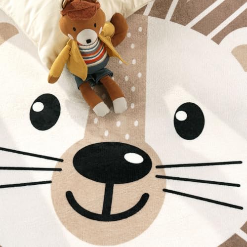 TT Home Teppich Kinderzimmer Kinderteppich Babymatte Für Jungs Und Mädchen Rund Modern, Farbe:Beige, Größe:80 cm Rund