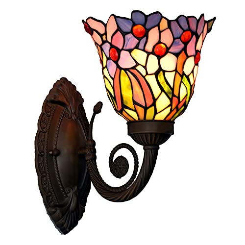 Lámpara de Pared, Apliques de Pared de vidrieras Hechas a Mano, Bombilla E26, luz de Pared Antigua Vintage de la Noche para la Sala de Estar del Dormitorio del Pasillo del baño, 1 luz