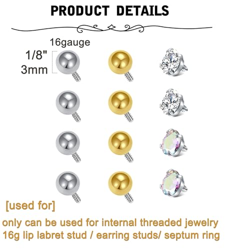 MODRSA 14g 16g Replacement Balls for Piercings Septum Ring Balls Belly Button Rings Nipple Tongue Ring Ball Replacement 16 Gauge Ball for Piercings Cartilage Earring Screw Backs 3mm 5mm 8mm2