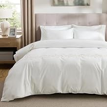 Bedsure 100% Cotton Percale Duvet Cover Queen, Luxury Hotel Duvet Cover, Curly Frame White Comforter Cover, PureWoven Breathable & Lightweight Bedding Set for All Season, 3 Pieces, 90"x90"