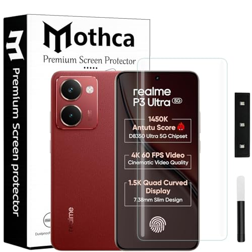 Image of Mothca Curved UV Tempered Glass Screen Protector for Realme P3 Ultra 5G | Transparent | Pack of 1 | Full Screen Coverage with UV Installation Kit