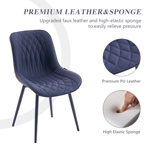 Image of YOUNIKE Dining Chairs Set of 2 Kitchen & Dining Room Chairs Modern Blue | Faux leather waterproof, comfortable accent side chairs with upholstered back and metal legs, easy to clean assemble; 300lb