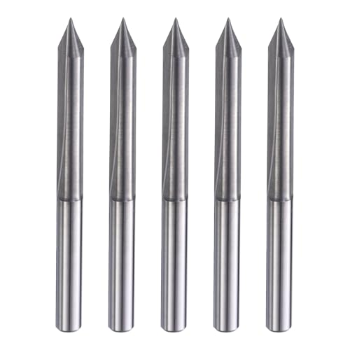 HARFINGTON 5pcs CNC V Bit 45 Degree 1/8 Shank 0.1mm Tip Engraving V Bits Carbide Chamfer End Mill with 2 Straight Flutes CNC Wood Carving Bit Tool for Wood Plywood Acrylic MDF Lettering