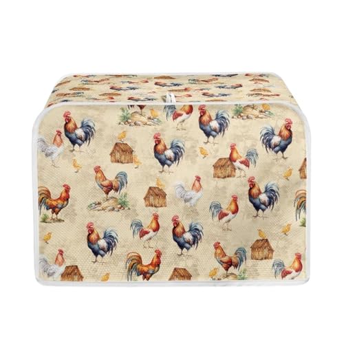 JSLXYYBQ Vintage Rooster Toaster Covers 2 Slice Wide Slot Dustproof Fingerprint Protectors and Greasy Protection Anti-sputtering Machine Washable Women Gift