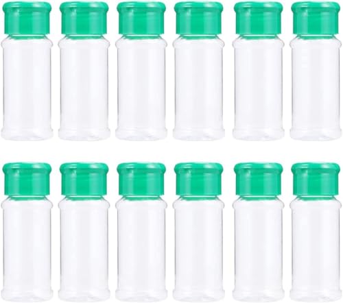 LATRAT 12 Tarros de Plástico Vacíos para Especias, Sal, Pimienta, Polvo, Hierbas y Polvos - Botellas Con Tapa