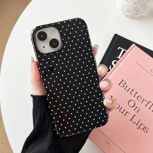 Compatible with iPhone 15 Case, Fashion Cute Polka Dot Pattern Aesthetic Design for Women, Soft TPU and Hard Back Shockproof Phone Case for iPhone 15 6.1 inch, Black - Image 4