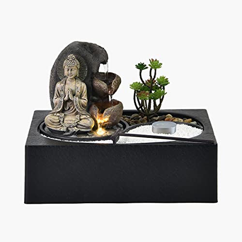 Image of Home Centre Corsica Black Polyresin Buddha Indoor Fountain- 21cmx22cm, Standard (CORSICA-1201134L)