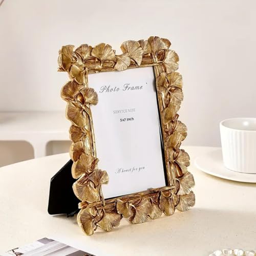 Image of Art Street Elegant Golden Ginkgo Leaf Resin Vintage Table Photo Frame, 5x7 Inch Photo, Decorative Frames Perfect for Home Decor, Unique Gift Idea, Durable, Birthday, Wedding, Return Gift - Royal Gold