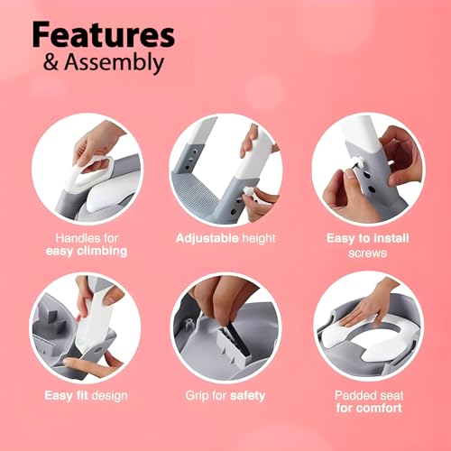 Image of WISHKEY Potty Training Seat with Adjustable Step Ladder, Foldable Design, Non-Slip Safety Steps, Soft Removable Seat, (Grey)