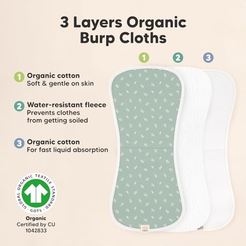 Image of Organic Burp Cloths Baby Boy & Girl - 5-Pack Super Absorbent Cotton Burping Cloths for Babies, Soft & Plush Newborn Spit Up Rags, Infant Towels for Milk Spit Up, Unisex, Large 21 inch x 10 inch (Prairie)