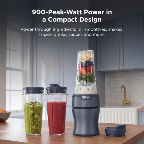 Ninja Nutri-Plus Personal Blender, 900PW, (3) 20oz Cups, Blue, BN301BLBRN - image 2