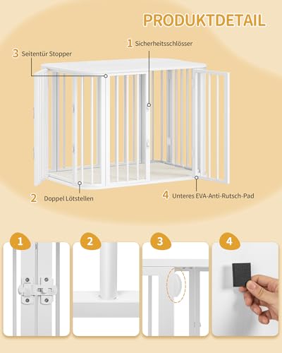 Hzuaneri Hundekäfig Möbel, Indoor Hundebox mit Kissen, Modernes Dreitür-Design, Beistelltisch aus Holz, Geeignet für Kleine und Mittelgroße Hunde, 80 x 55 x 61,5 cm, Weiß DFC87713W