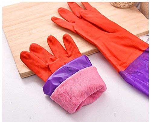 Image of Reusable Rubber Latex PVC Flock lined Long Sleeves elbow length Hand Gloves for Kitchen Dish-Washing, Cleaning, Gardening, Laundry and Sanitation and Lab Work (Long Elbow Gloves + Blue)