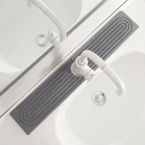 SUXLINA Diatomite Faucet Mat for Kitchen Sink Quick-Dry Stone-Like Sink Mat Flat Lay Absorbent Countertop Drying Mat for Faucet Area Hard Diatomite Mat Gray 23.6 x 4 in