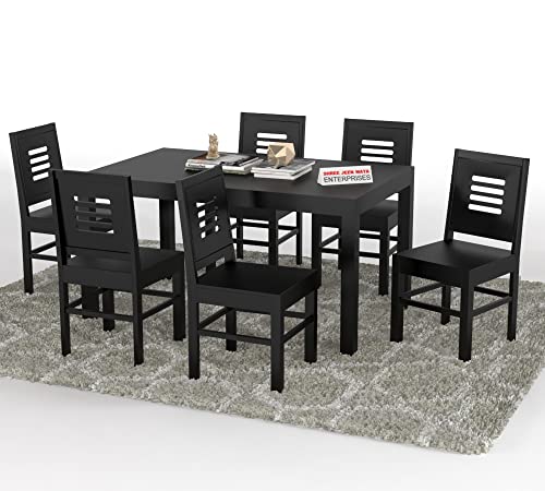 Image of Sheesham Wooden 6 Seater Dining Table with 6 Chairs Dining Set for Dining Room - Wooden Dining Table Set 6 Seater for Living Room | Home (Design 5)