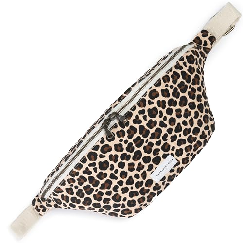 Image of The Peacock Crew Canvas Crossbody Sling Bag for Men & Women - Adjustable Strap, Dual Zippers Left /Right Handed, Secure Everyday Travel Fanny Pack Shoulder Pouch, Trekker Leopard, 14.5 x 6.3 x 3.6