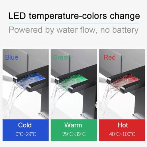 Mitigeur de lavabo cascade LED robinet salle de bains laiton noir - 5