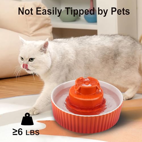 Image of Lawfery Ceramic Cat Water Fountain, 2.1L /70oz Cat Fountain with 3 Carbon Filters and 2 Water Pumps, Cupcake Pet Water Fountain for Cats and Dogs (Orange)