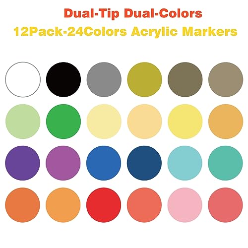 Patamiyar Pennarelli Acrilici Indelebili Per Pietre, 24 Colori/12 Pcs Pennarelli A Vernice Acrilica, Matite Acriliche Per Pietre, Pennarellivernice Acrilico Per Legno Vetro Tela Carta Ceramica Diy - 2