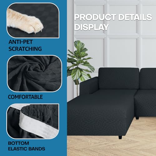 Ystyle Couchbezug L Form Stretch, Sofabezug Sofabezug Ecksofa L Form, Universal Sofa Überzug Ecksofa, Couch Cover L Shape Sofaschoner Schonbezug (2 Sitzer+3 Sitzer, Dunkelgrau)