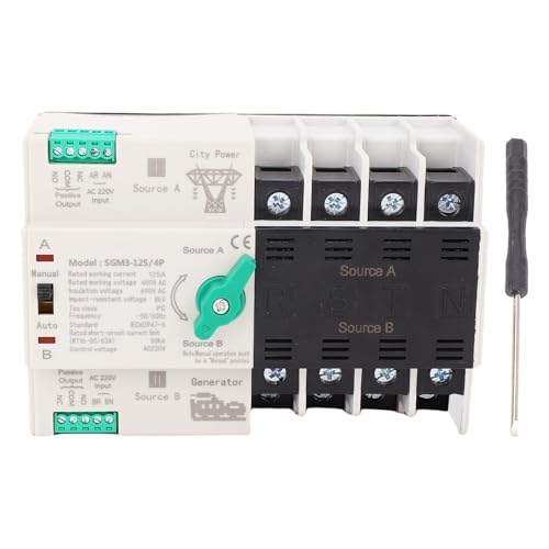 Eujgoov Interruttore di Trasferimento Automatico 125A 4P Interruttore di Commutazione Doppia Alimentazione 400V per Alimentatore di Riserva di Emergenza del Generatore