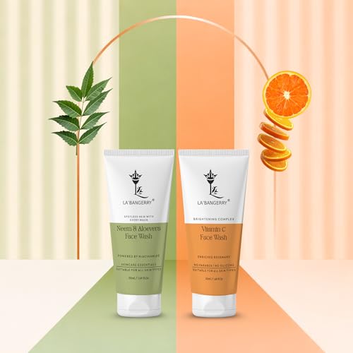 Image of LA'BANGERRY Brightening Complex Vitamin C Face Wash + Neem & Aloe Face Wash | With Niacinamide | Combo Pack | 50ml x 2