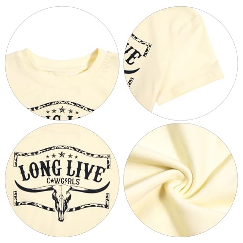Image of Girls Western Shirt Cowgirls Embroidered Country Concert T Shirt Graphic Horseback Rider Tassel Fringe Tee Tops