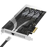 SABRENT PCIe 3.0 x4 m.2 Adapter Karte mit 10GbE, 3× NVMe SSD Slots, Aluminium-Kühlkörper, unterstützt 2230/2242/2260/2280, Keine Bifurkation, kompatibel mit NAS/Server/PC (EC-PM2L)