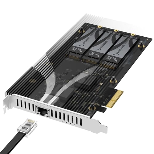 Scheda aggiuntiva PCIe 3.0 x4 con slot SSD NVMe 10GbE e 3X M.2, dissipatore di calore in alluminio senza attrezzi, supporta 2230/2242/2260/2280, nessuna biforcazione richiesta, compatibile con