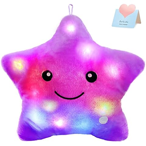 WEWILL 13'' Creative Twinkle Star Glowing LED Night Light Plush Pillows Stuffed Animals Toys Birthday Christmas Holiday Valentines Gifts for Toddlers Girls(Purple) Cover