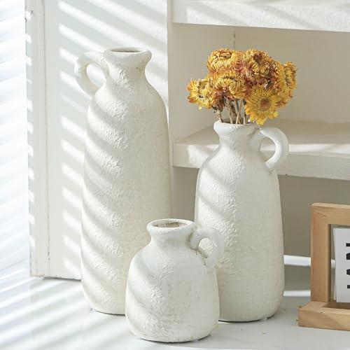 Rustic Ceramic Vase Set of 3 – Modern Farmhouse Decor Accent - Image 5
