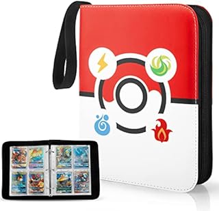 YINKE Card Binder Compatible with Pokemon Card, Game PM TCG Card, Holder Holds Up to 400 Cards with 50 Premium 4-Pocket Page with Sleeves, Carry Cover Storage Bag Gifts Collector Album Case (red)