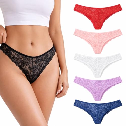 Hadara Braguita Brasileña de Encaje Mujer, Tanga Fio Dental Cómoda, Suave y Transpirable (FR/ES, Letras, S, Regular, Regular)