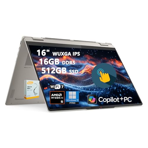 Image of Lenovo Yoga 7 2-in-1 Copilot+ AI PC Laptop | 16" WUXGA IPS Touch | AMD Ryzen AI 5 340 (Up to 50 Tops) | 16GB DDR5 512GB SSD | for Creator Business Professional Wi-Fi 7 Win11 Pro w/DLCA Accessory