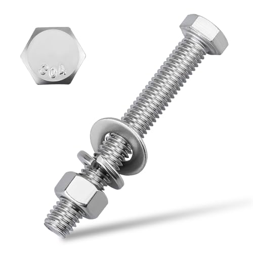 Image of (10 Sets) 1 /4-20 x 2 Hex Bolt and Nut Kit, 304 Stainless Steel (18-8), Fully Threaded, Flat & Lock Washers Included