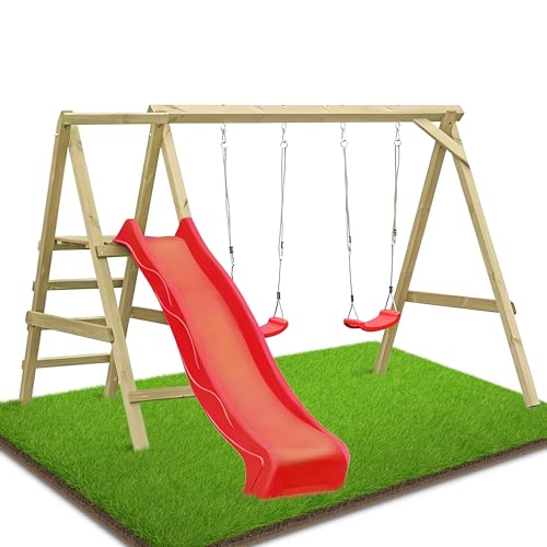 Gartenpirat Premium Schaukelgestell Typ 4.2 mit Rutsche rot Zwei...