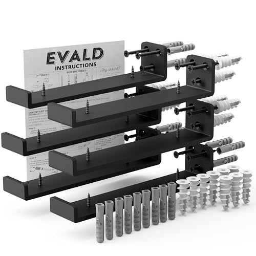 EVALD Floating Shelf Brackets w/ Lip | Hidden Black Carbon Steel Brackets for 8-inch Board (7 2/7" True Size) Kitchen, Nursery | Minimalist Design for Fireplace Mantel, Bookshelves, Bar Shelves 6 Pack