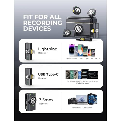 Image of Holyland Lark M2 Wireless Microphone for iPhone /Camera /Android /PC, 48kHz /24-bit High Fidelity Audio, 300m Range, Noise Cancel, 40h Use, YouTube, Streaming (2TX Camera RX+USB-C+RX Charging Case)