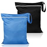 Maxmoc 2 Stück Nassbeutel, Wasserdicht Wet Bag Schwimmen, Nasstasche Reise 36 x 30 cm, Wetbag Schwimmsachen mit Reißverschluss, für Windeln Badeanzüge Strandtücher Schmutzige (Schwarz + Blau)