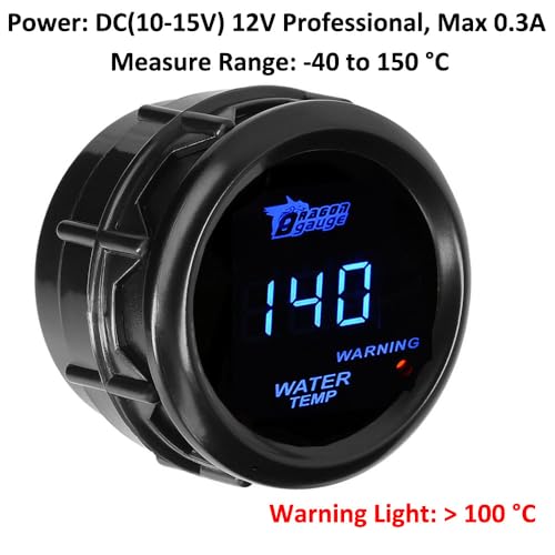 ETOPARS Universelle Auto Wassertemperaturanzeige 2Zoll 52mm Auto Wassertemperatur Messgerät Digitales Celsius Wasser Temperatur Anzeige Blau Lichtanzeige Instrument Rauchtönung Len