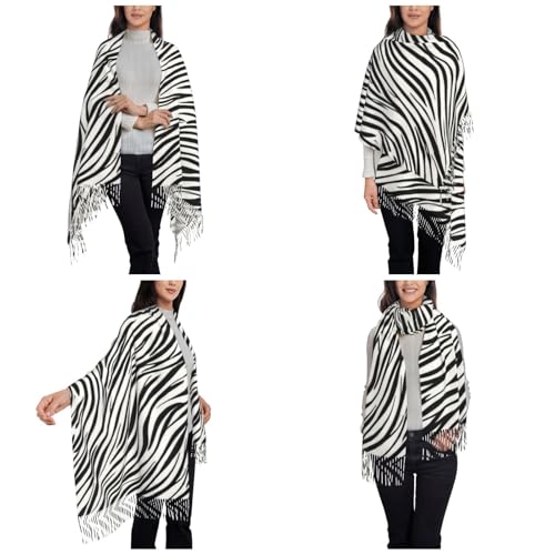 KIROJA Zebra Print Womens Scarf Shawl Long Cashmere Feel Scarf Tassel Edge Soft Warm Scarf Holiday Party Scarf 6