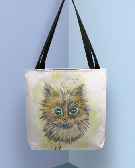 Aim D Game, Cat Design Tote Bag with Black Handles, Watercolor Art Print, Reusable Shopping Bag Canvas Tote Bag for Grocery, College, Office & Shoulder Handbag Travel Bag for Men and Women 4